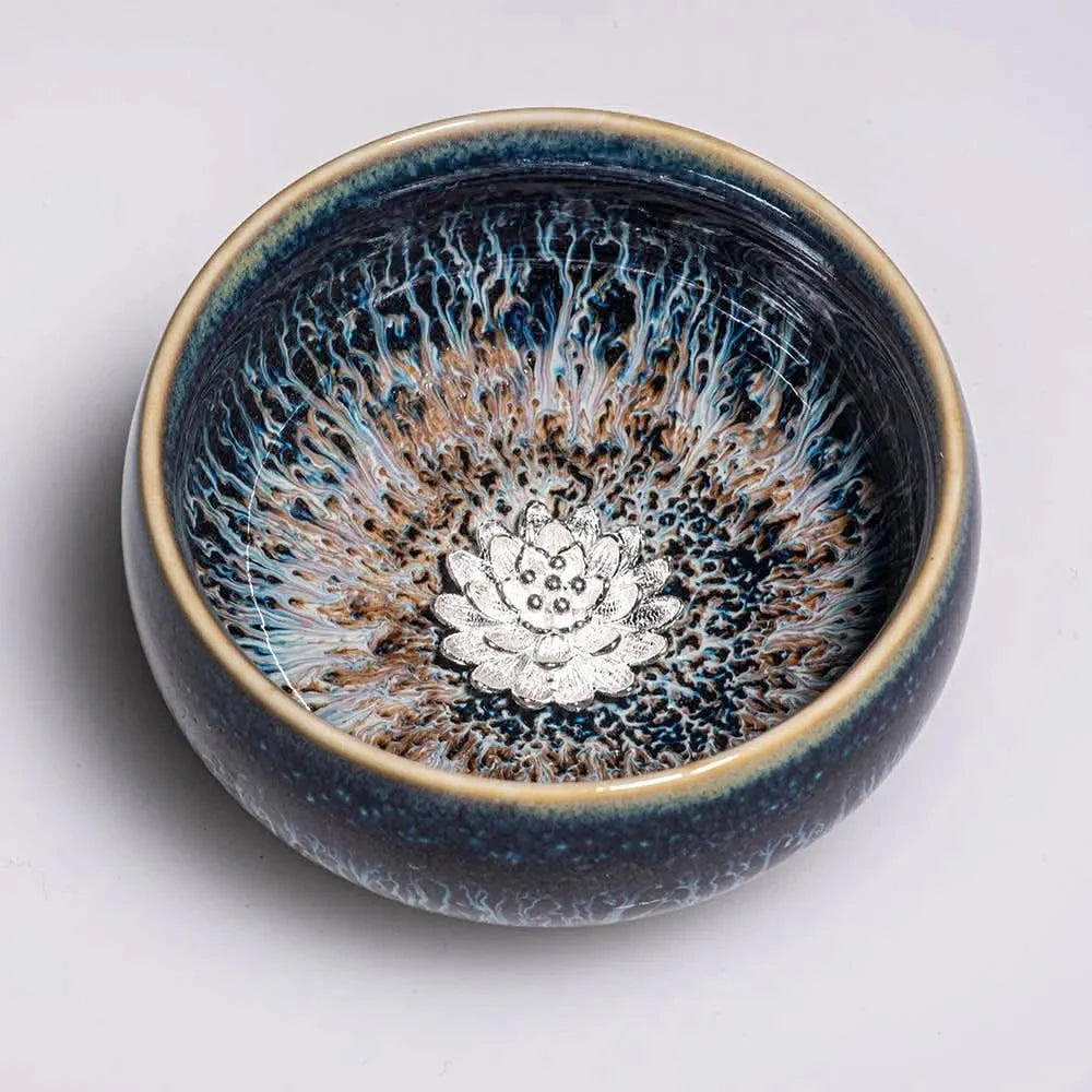 Jianzhan Tenmoku Tea Cup with Silver Flower 50ml - Bowel - Accessories, Bowel - infusion.organic