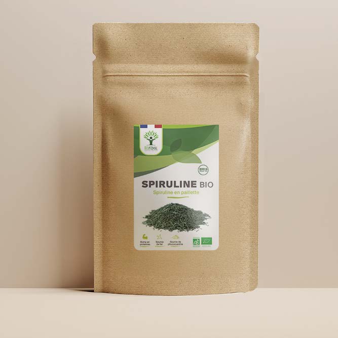 Spiruline bio paillettes - Bioptimal Bioptimal Superaliment infusion.organic