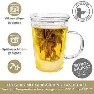 Tea Glass 400ml - Glass Tea Cup, Strainer & Lid - Teacup, Accessories - Accessories, Infuser, Teacup - infusion.organic
