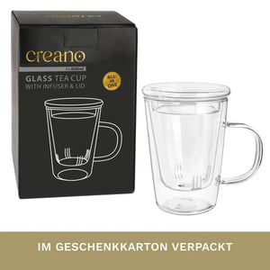 Tea Glass 400ml - Glass Tea Cup, Strainer & Lid - Teacup, Accessories - Accessories, Infuser, Teacup - infusion.organic