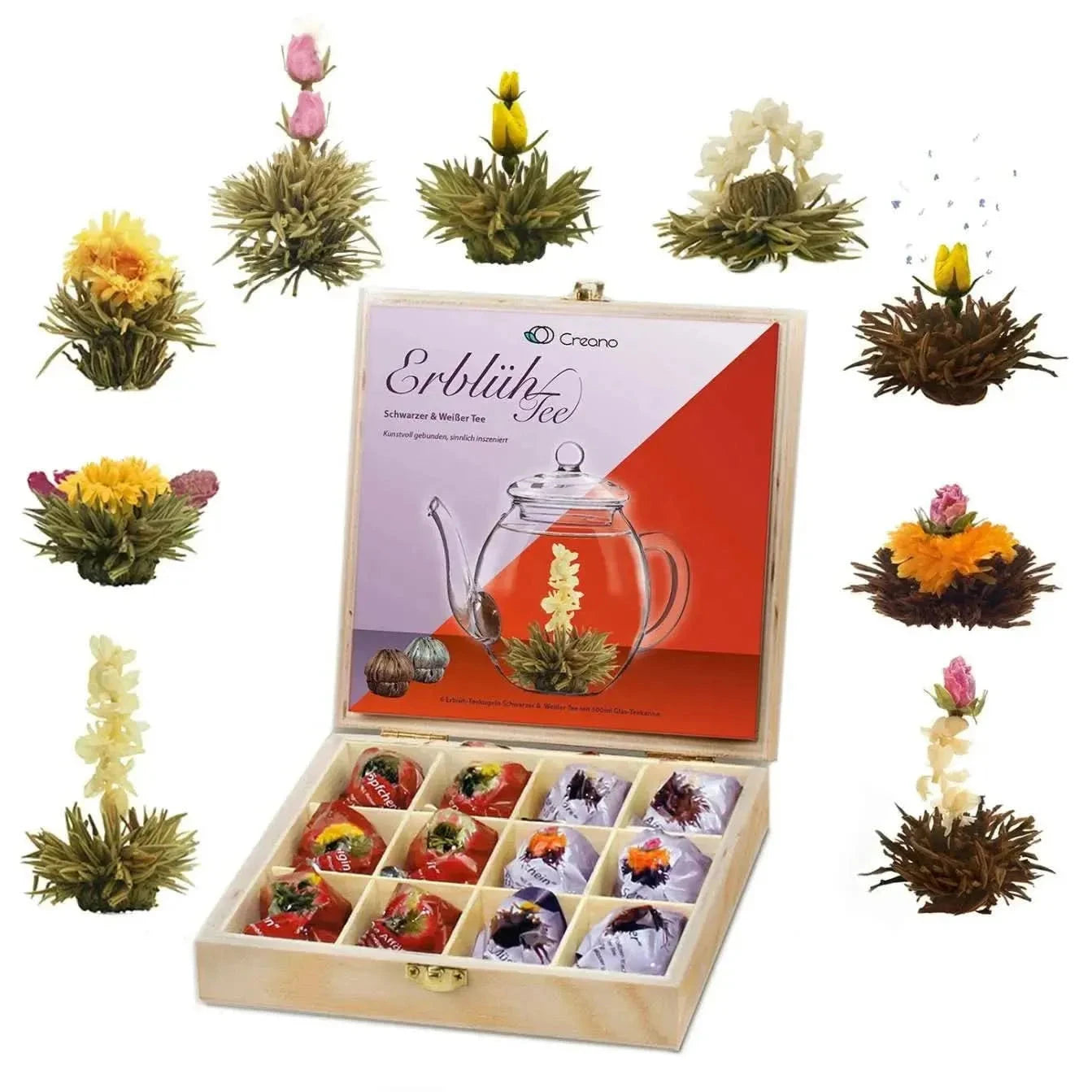 Tea Flowers Gift Set In Wooden Tea Box - Blooming Tea - Blooming Tea, Tea Collections - infusion.organic