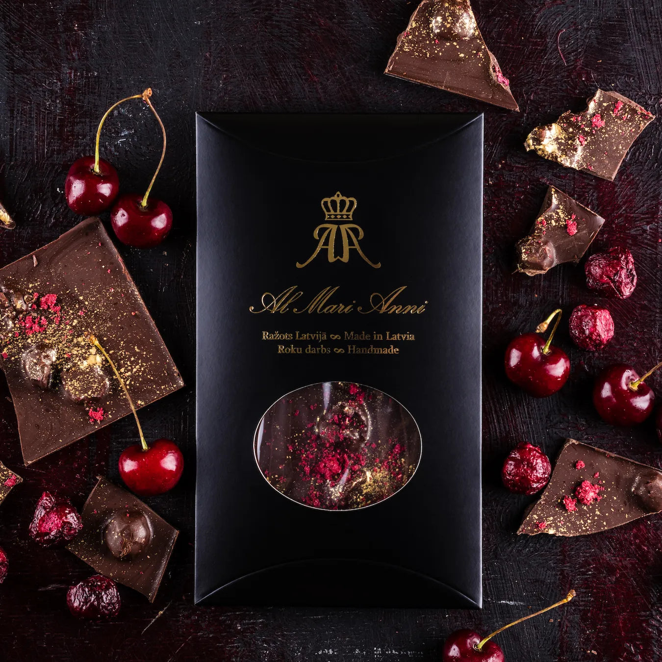 Dark Chocolate With Dried Cherries & Gold - Chocolate - Chocolate - infusion.organic