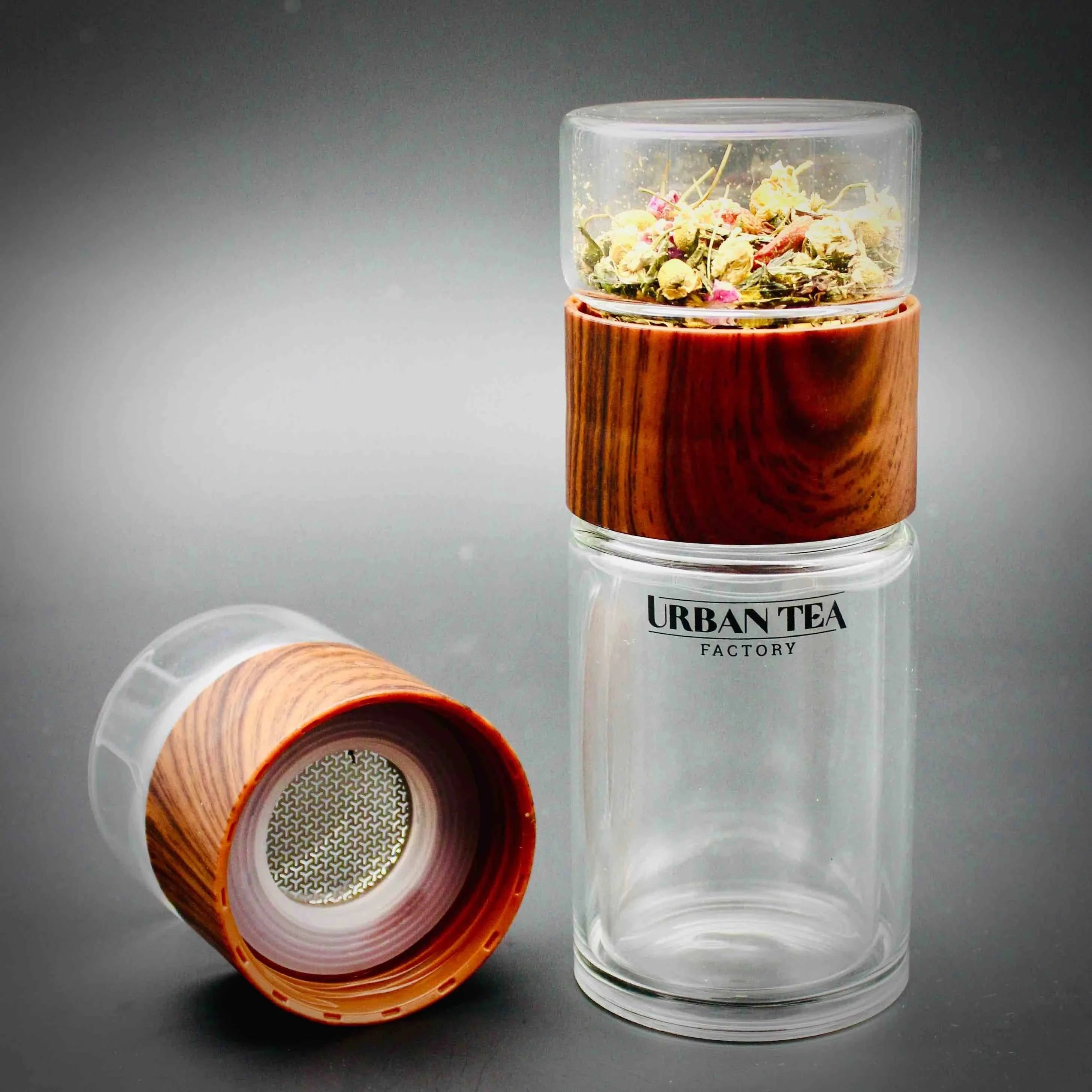 Tea Infuser - Double Walled Thermal Glass Tea Bottle - Wood Look - Plastic - - Accessories, Infuser - infusion.organic