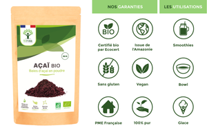 Organic Acai powder - Packaged in France - Vegan Supplement Bioptimal infusion.organic