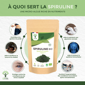 Organic Spirulina Powder - Packaged in France - Vegan Supplement Bioptimal infusion.organic