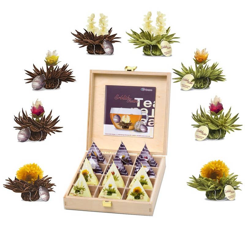 Creano tea box 12 teelini 8 types of white, black tea Blooming Tea Creano infusion.organic