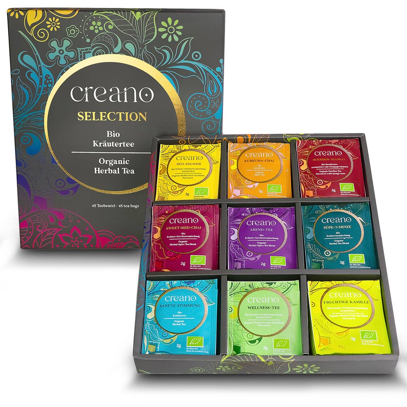 BIO tea bag tea gift set 45 pack new version grey Blooming Tea Creano infusion.organic