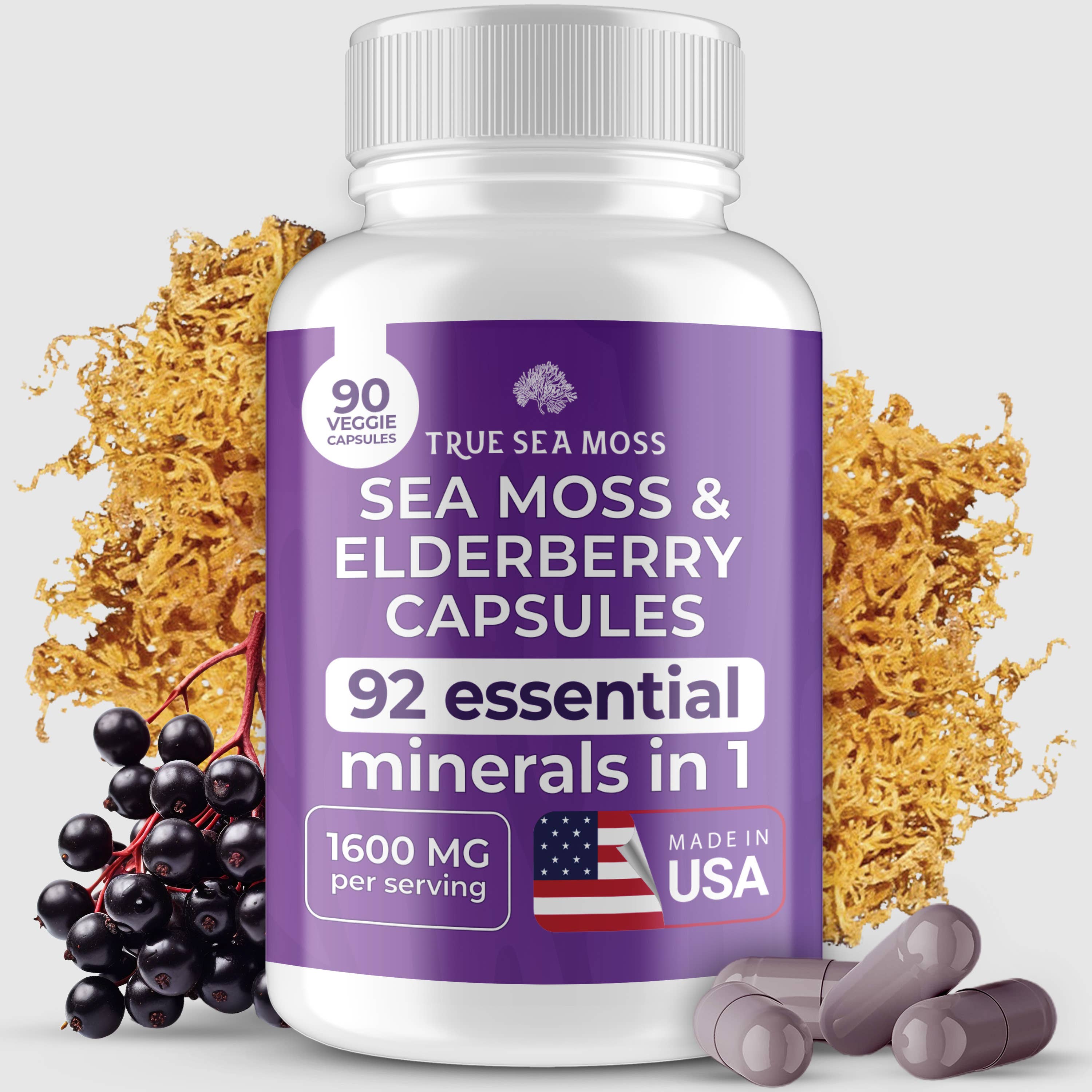 ELDERBERRY NATURAL SEA MOSS CAPSULES Supplement TrueSeaMoss infusion.organic