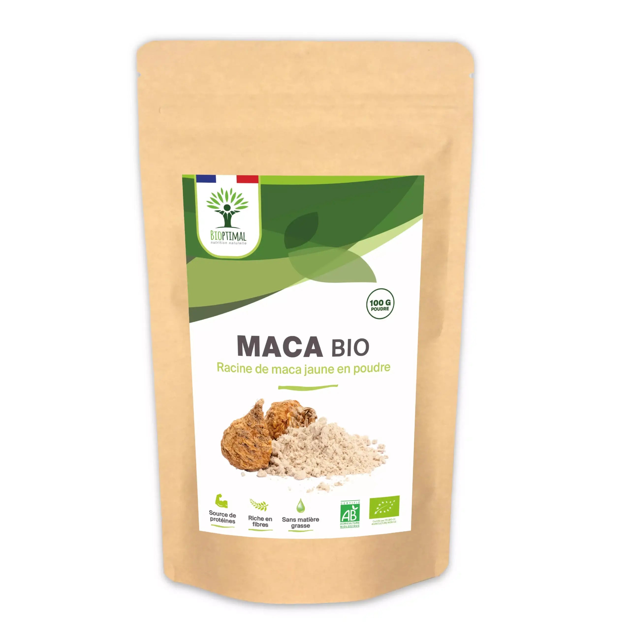 Organic maca powder - Packaged in France - Vegan Supplement Bioptimal infusion.organic