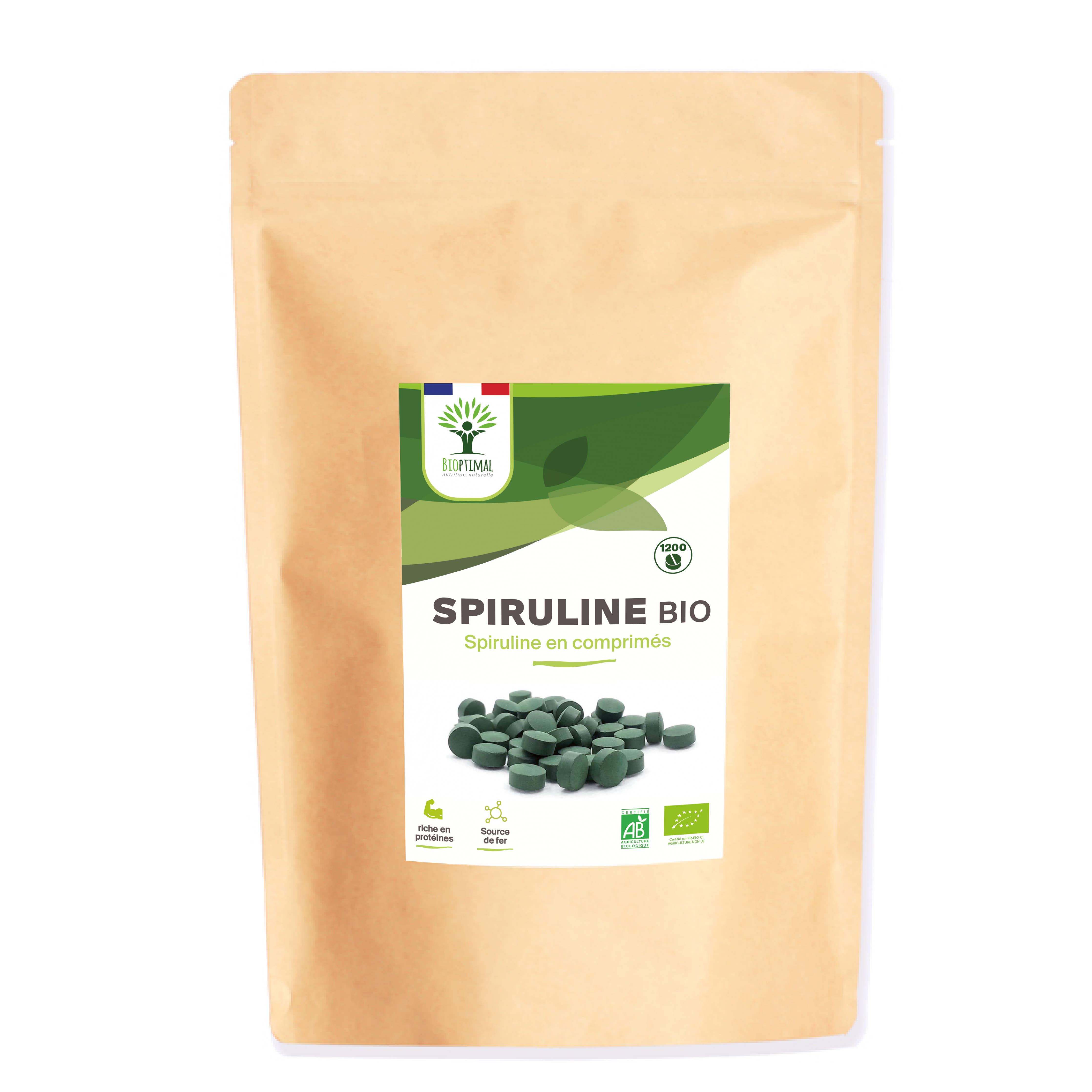 Organic Spirulina in Tablets - Packaged in France - Vegan Supplement Bioptimal infusion.organic