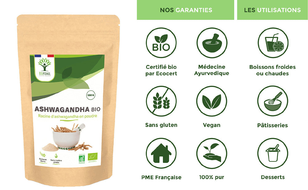 Ashwagandha bio poudre -  Bioptimal Bioptimal Superaliment infusion.organic