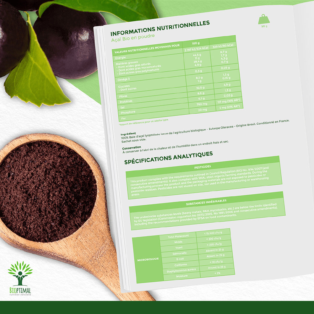 Açaï bio poudre -  Bioptimal Bioptimal Superaliment infusion.organic