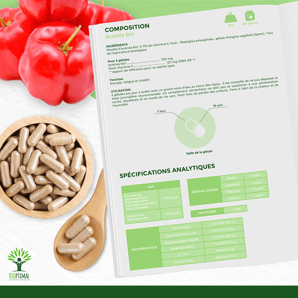 Acérola bio Gélules - Bioptimal Bioptimal Complément alimentaire infusion.organic
