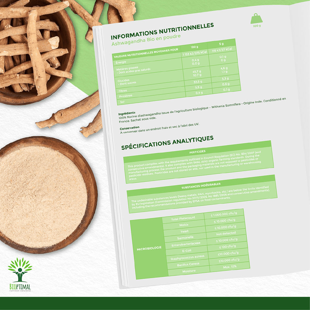 Ashwagandha bio poudre -  Bioptimal Bioptimal Superaliment infusion.organic