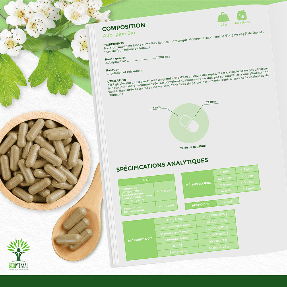 Aubépine bio gélules - Bioptimal Bioptimal Complément alimentaire infusion.organic