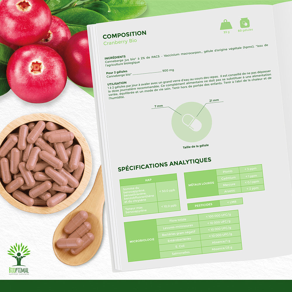 Cranberry bio gélules - Bioptimal Bioptimal Complément alimentaire infusion.organic