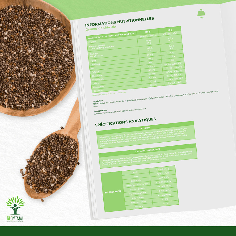 Graines de chia bio -  Bioptimal Bioptimal Superaliment infusion.organic