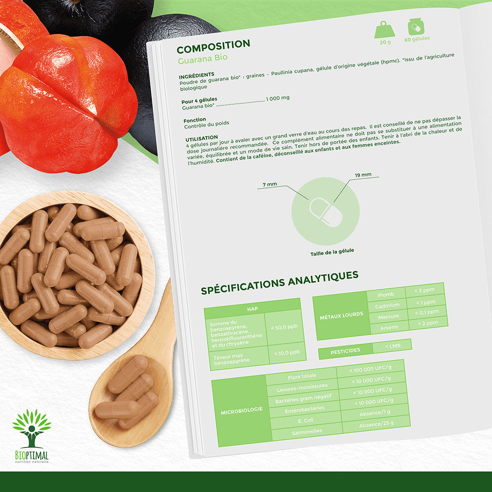 Guarana bio gélules - Bioptimal Bioptimal Complément alimentaire infusion.organic