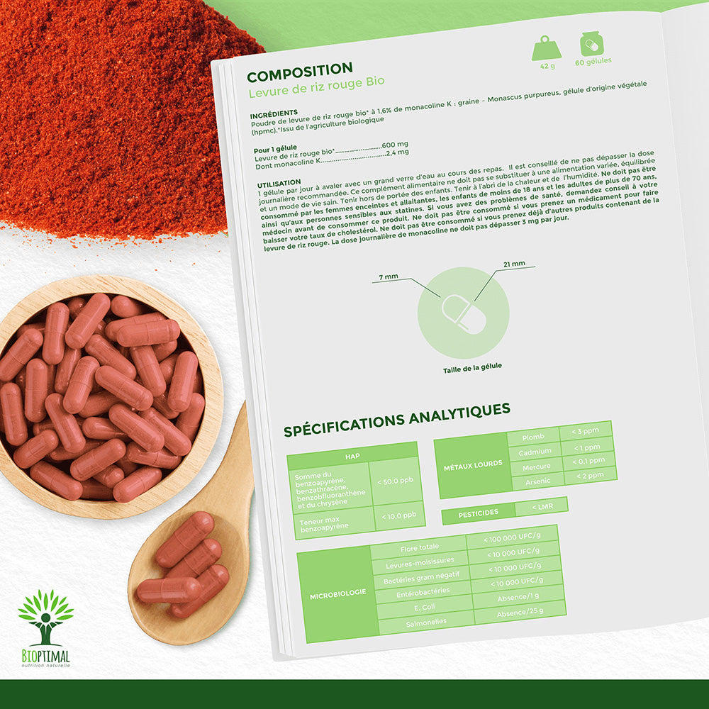 Levure de riz rouge bio gélules -  Bioptimal Bioptimal Complément alimentaire infusion.organic