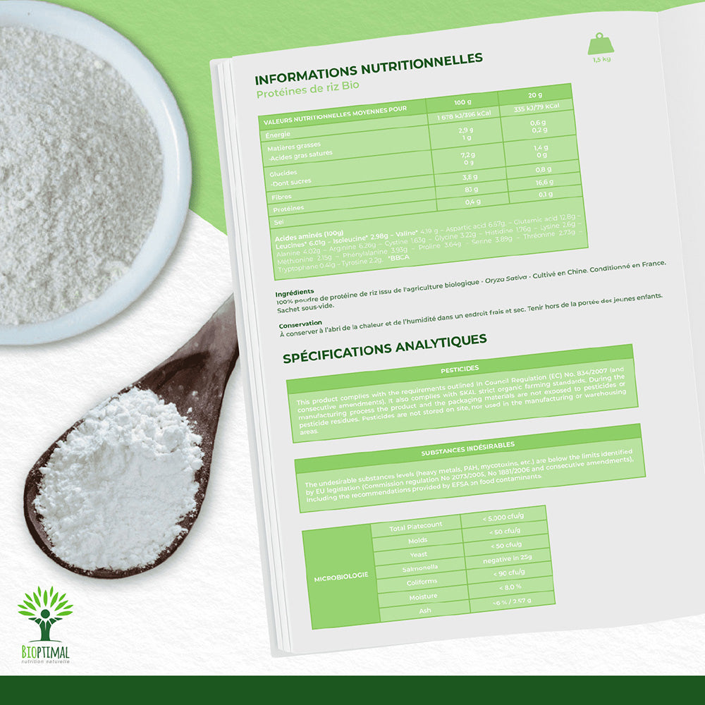 Protéines de riz bio poudre - Bioptimal Bioptimal Nutrition sportive infusion.organic