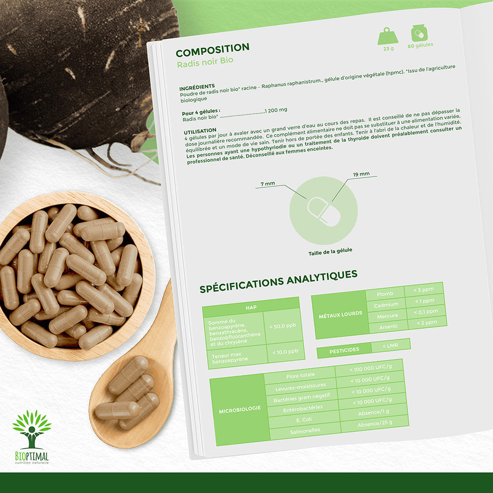 Radis noir bio gélules -  Bioptimal Bioptimal Complément alimentaire infusion.organic