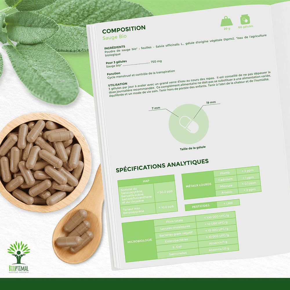 Sauge bio gélules -  Bioptimal Bioptimal Complément alimentaire infusion.organic