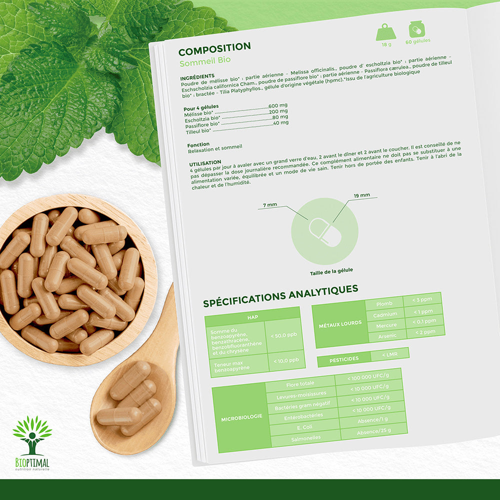 Sommeil bio gélules -  Bioptimal Bioptimal Complément alimentaire infusion.organic