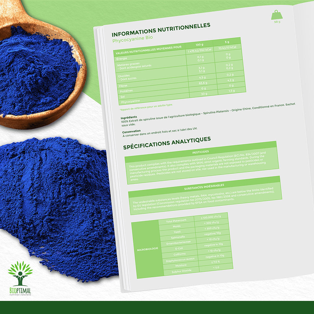 Phycocyanine bio poudre -  Bioptimal Bioptimal Superaliment infusion.organic