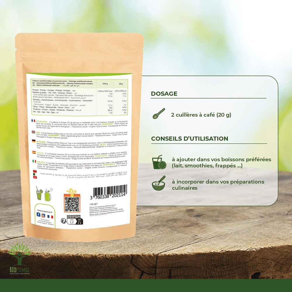Cacao bio poudre -  Bioptimal Bioptimal Superaliment infusion.organic