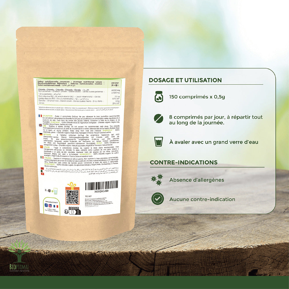 Chlorella bio comprimés -  Bioptimal Bioptimal Superaliment infusion.organic