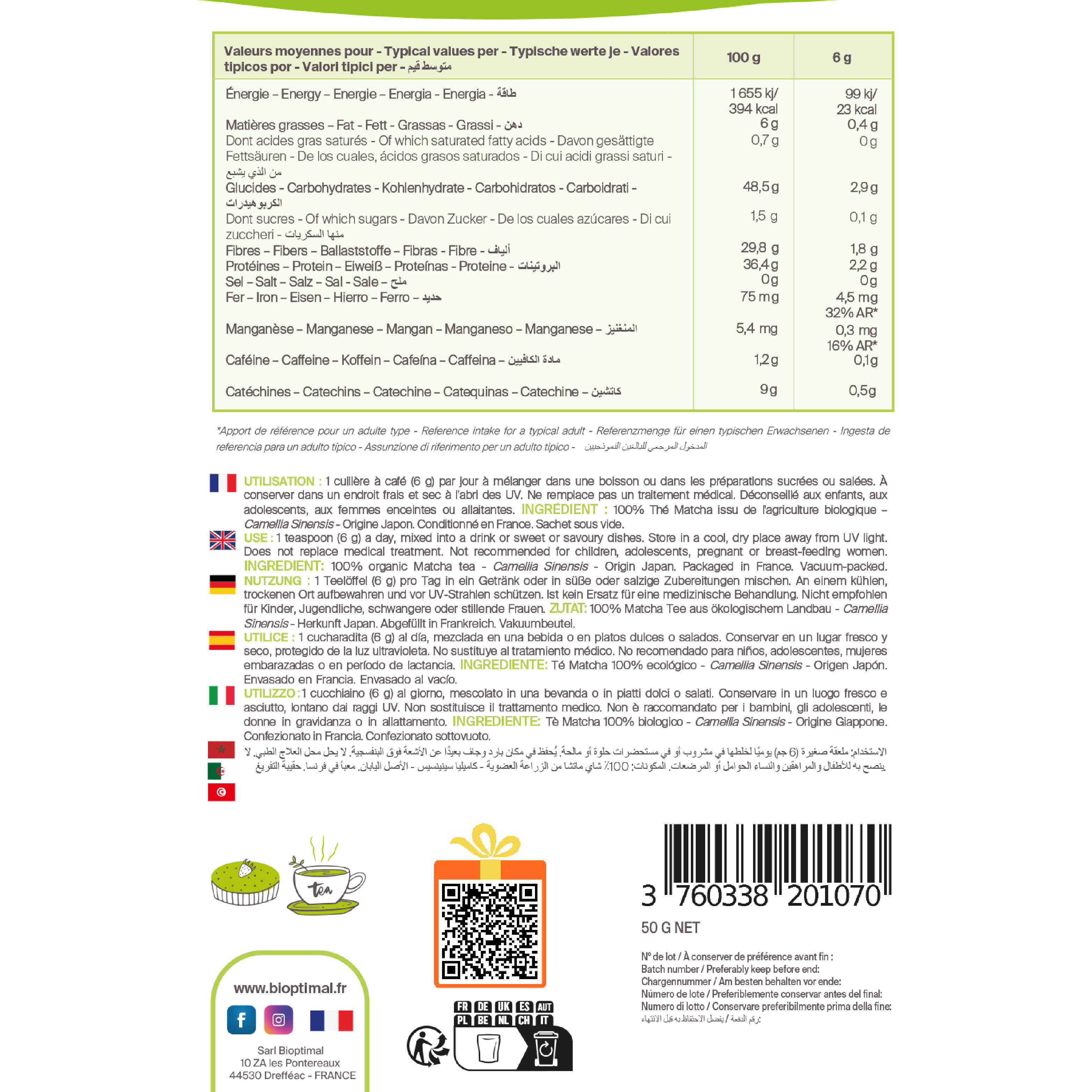 Organic Japanese Matcha Tea Powder - Packaged in France Supplement Bioptimal infusion.organic