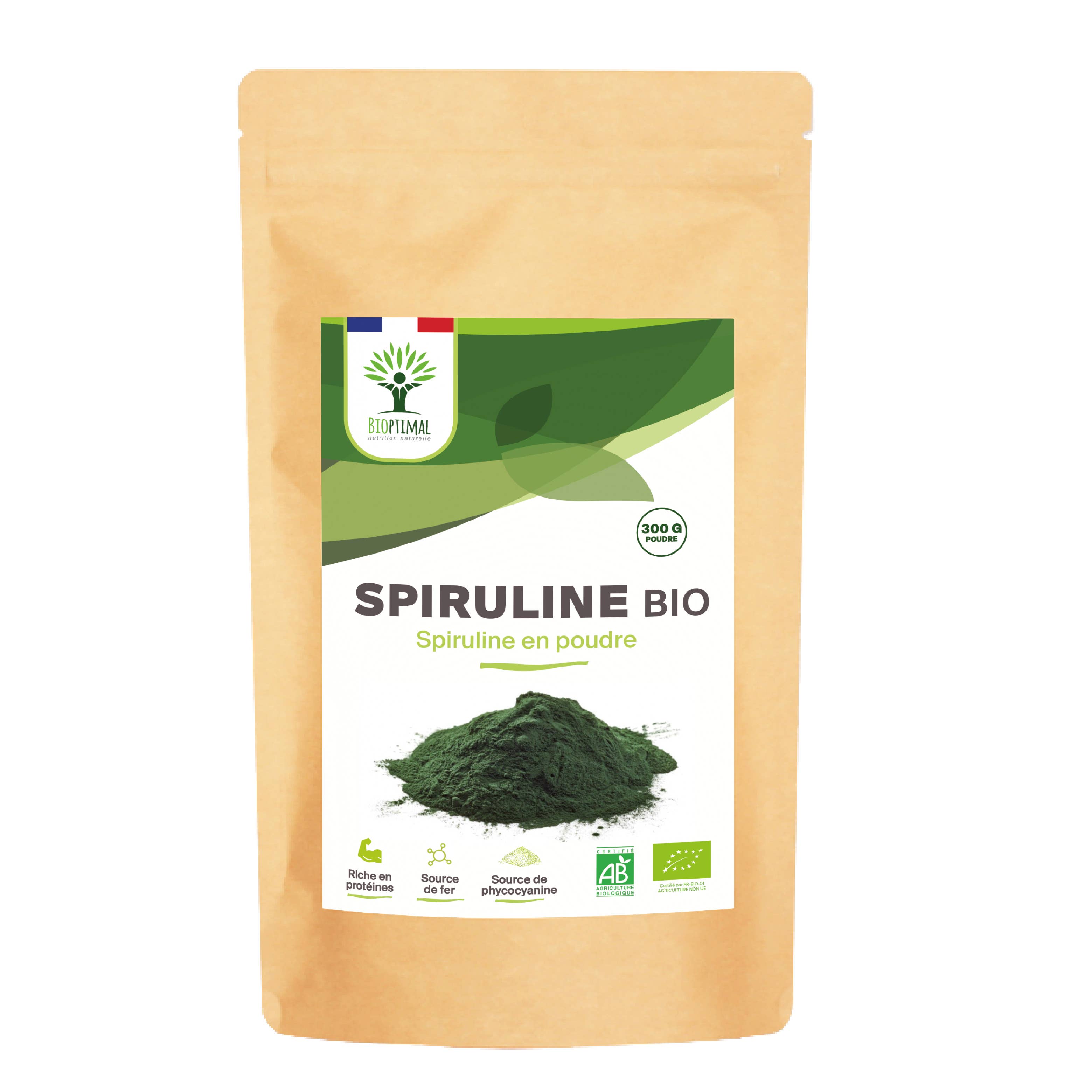 Organic Spirulina Powder - Packaged in France - Vegan Supplement Bioptimal infusion.organic