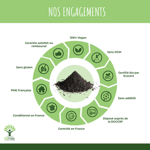 Organic activated vegetable carbon powder - Packaged in France Supplement Bioptimal infusion.organic