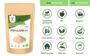 Organic blond psyllium powder - Packaged in France Supplement Bioptimal infusion.organic