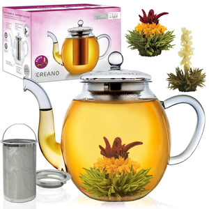 Creano glass teapot 1.0l with two Erblühtee tea flowers Teaware Creano infusion.organic