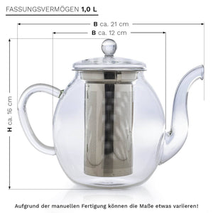 Creano glass teapot 1.0l with two Erblühtee tea flowers Teaware Creano infusion.organic