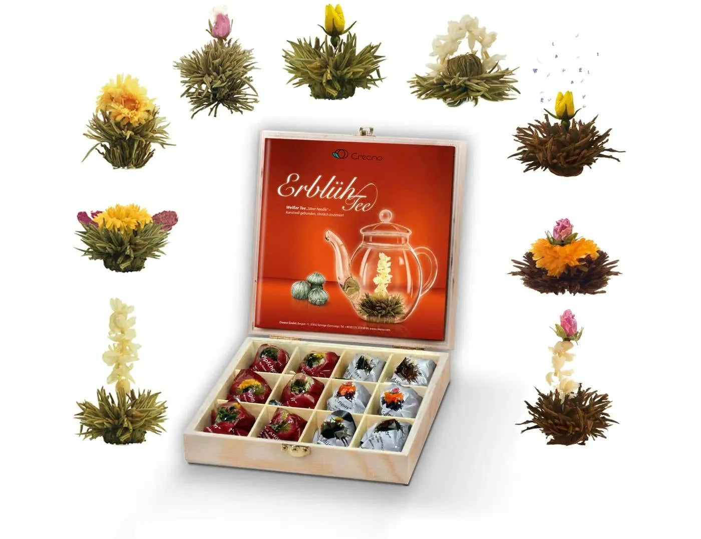 Creano tea flowers gift set in wooden tea box Blooming Tea Creano Tisan - infusion.organic