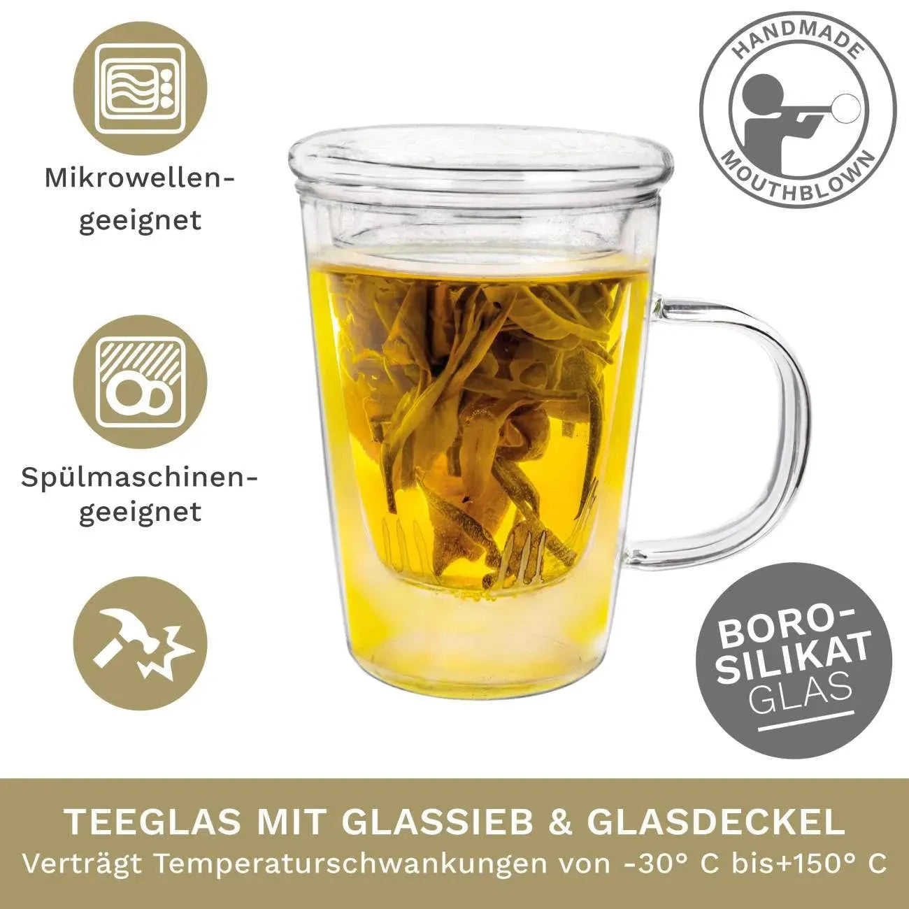 Creano tea glass 400ml - glass tea cup, strainer & lid Teaware Creano Tisan - infusion.organic