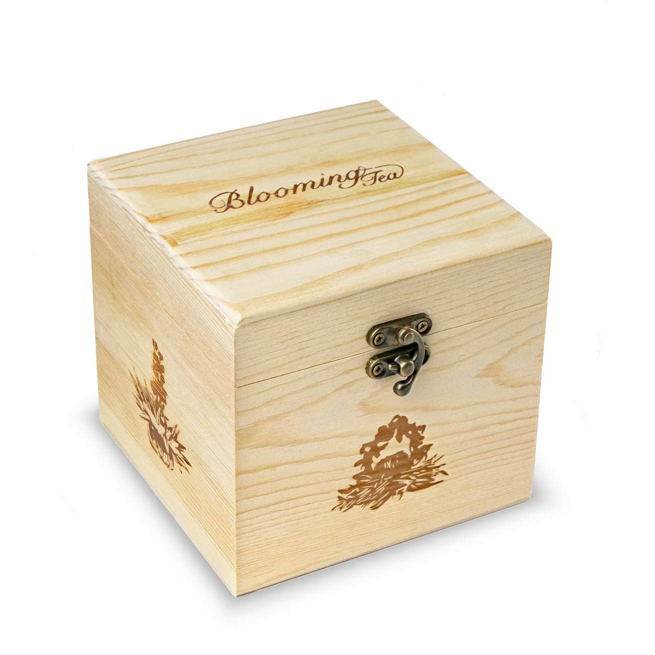 Wooden decorative box, 6-piece blossom tea, white tea, 11.5 cm Blooming Tea Creano infusion.organic