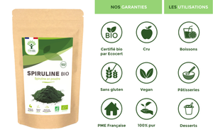 Organic Spirulina Powder - Packaged in France - Vegan Supplement Bioptimal infusion.organic