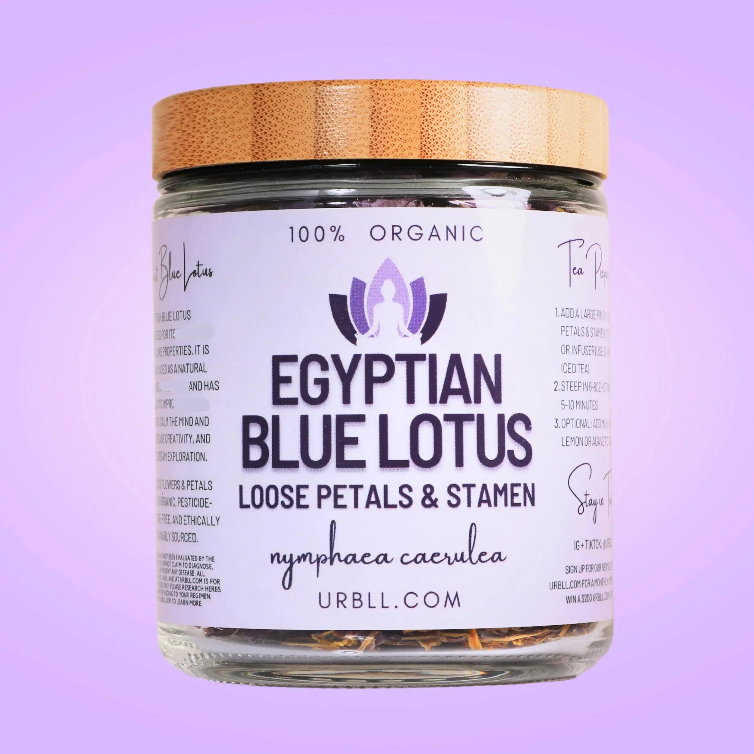 Egyptian Blue Lotus LOOSE PETALS +Stamen in Glass Jar Magical Tea Urbll Tisan - infusion.organic