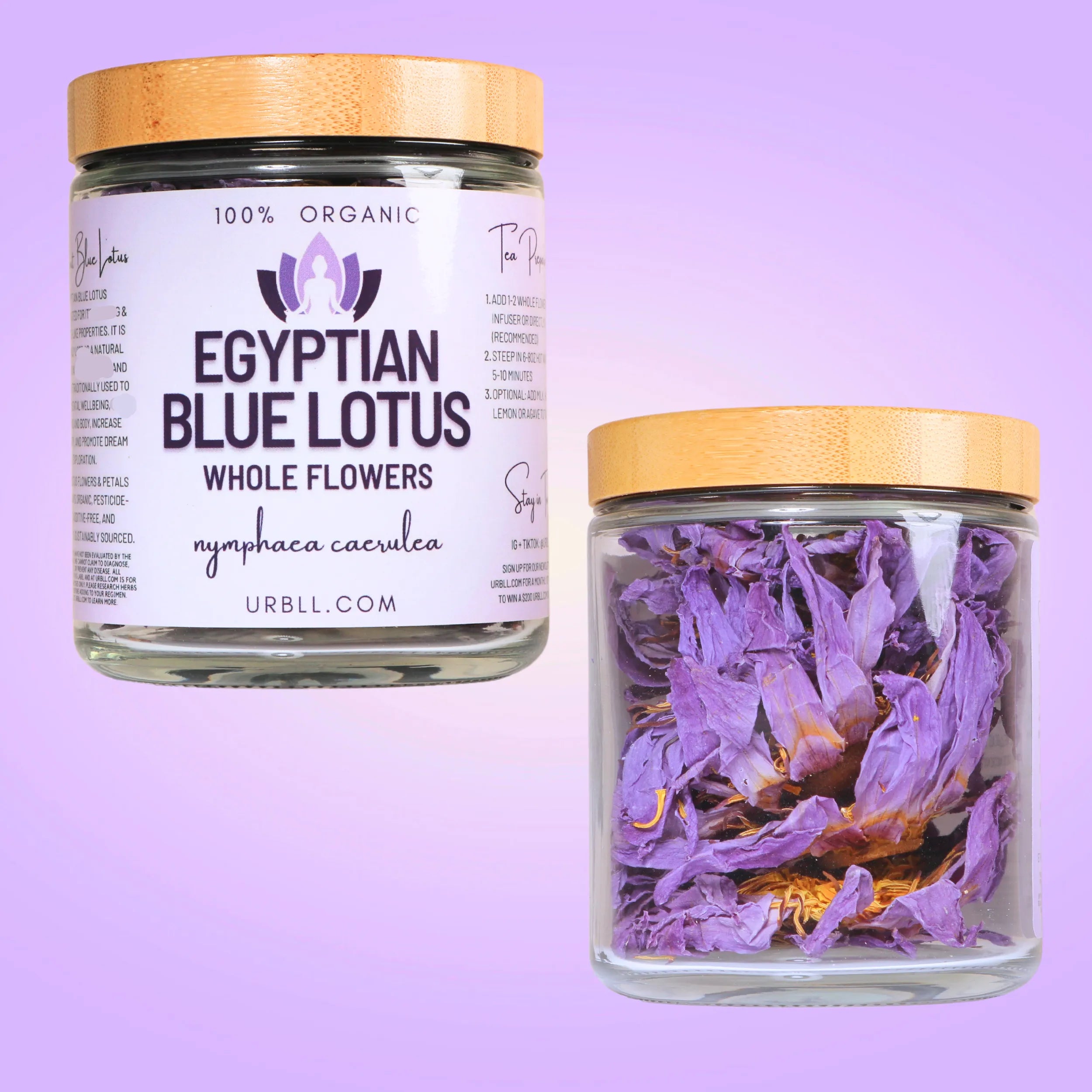 Egyptian Blue Lotus WHOLE FLOWER in Glass Jar Magical Tea Urbll Tisan - infusion.organic