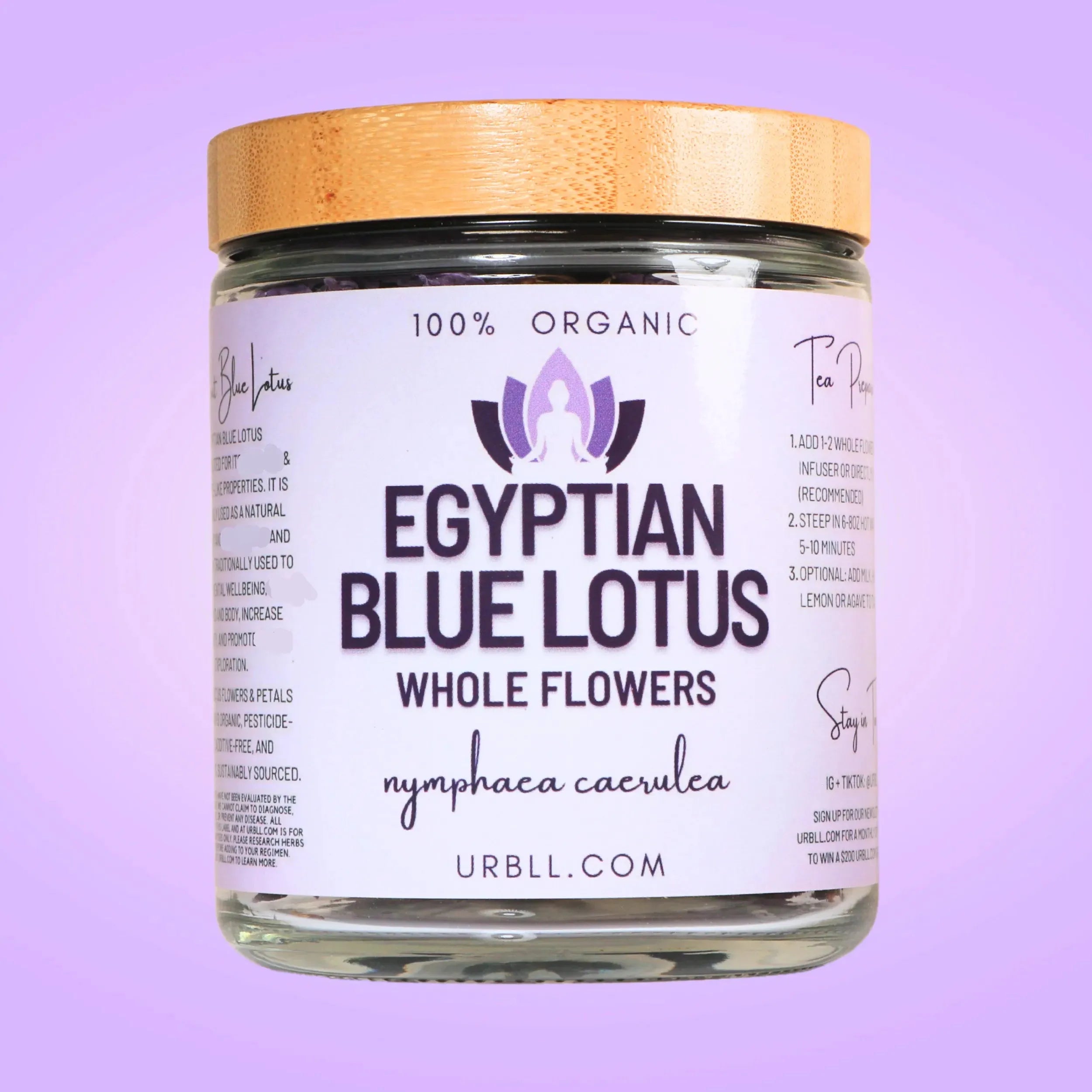 Egyptian Blue Lotus WHOLE FLOWER in Glass Jar Magical Tea Urbll Tisan - infusion.organic