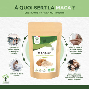 Organic maca powder - Packaged in France - Vegan Supplement Bioptimal infusion.organic