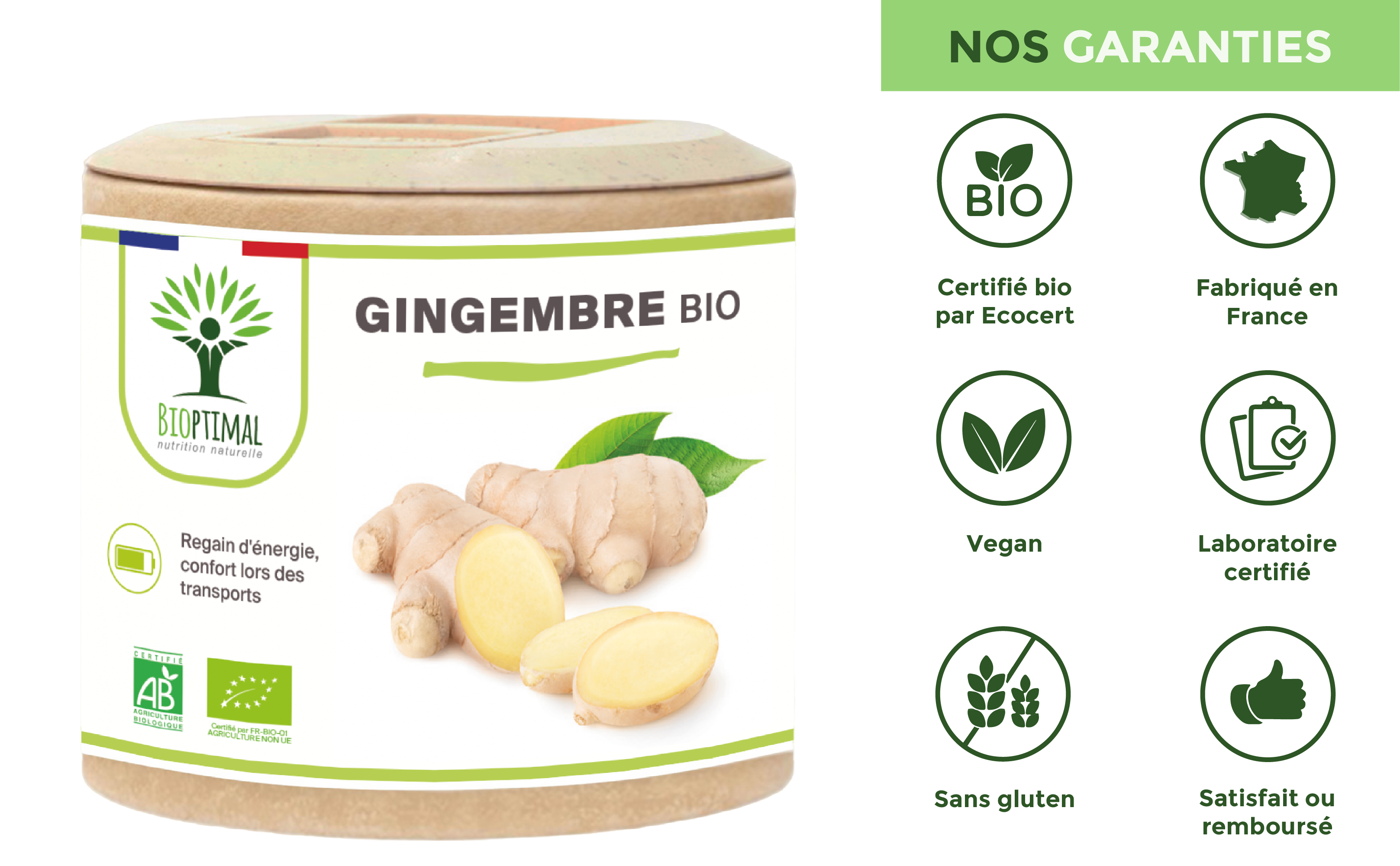 Organic ginger - Dietary supplement - in capsules Supplement Bioptimal infusion.organic