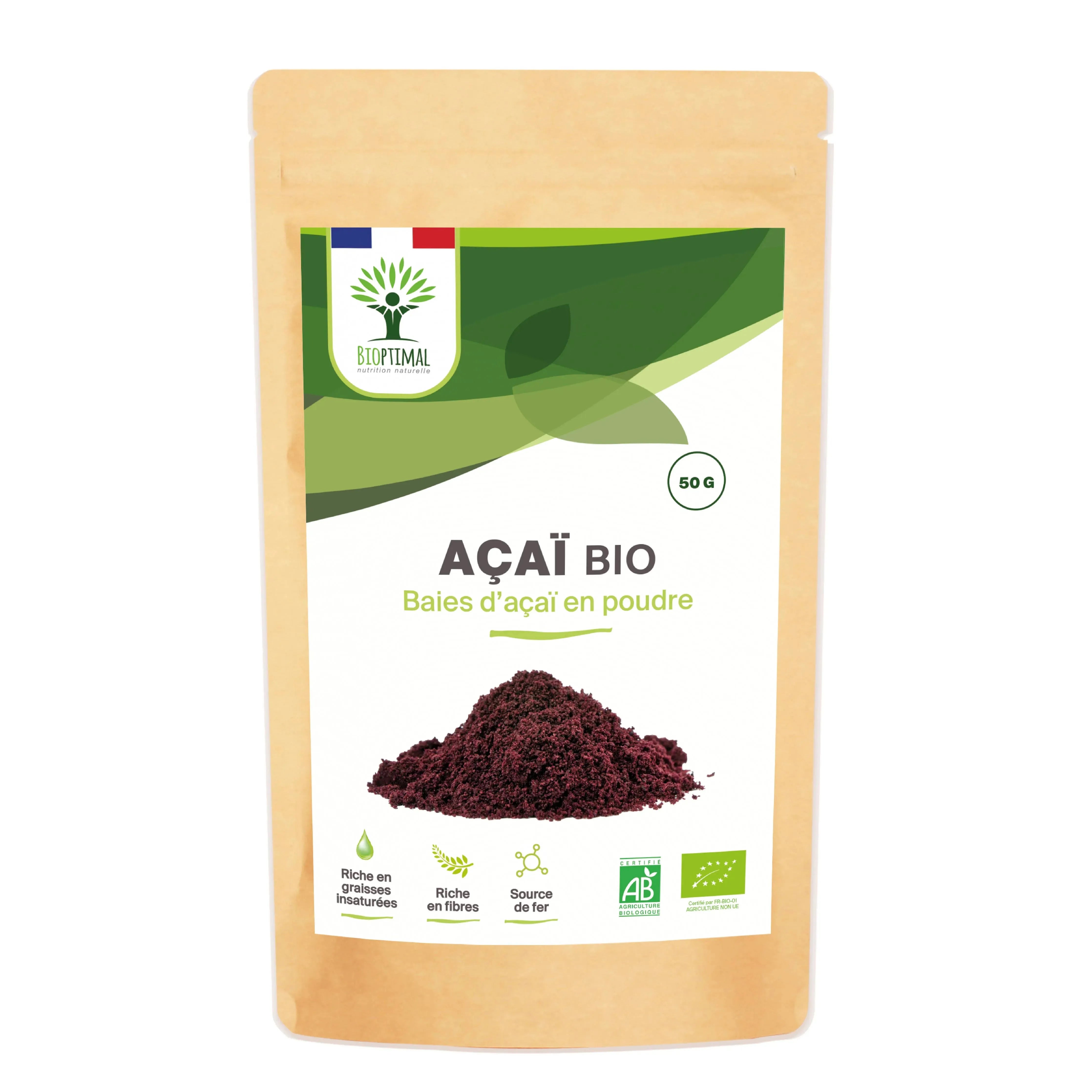 Organic Acai powder - Packaged in France - Vegan Supplement Bioptimal Tisan - infusion.organic