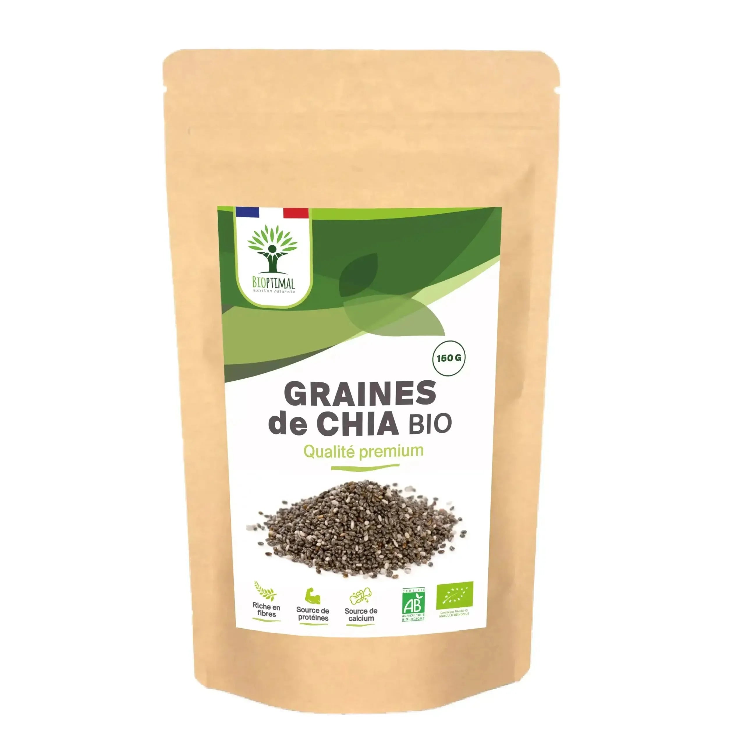 Organic chia seeds - Packaged in France - Vegan Supplement Bioptimal Tisan - infusion.organic