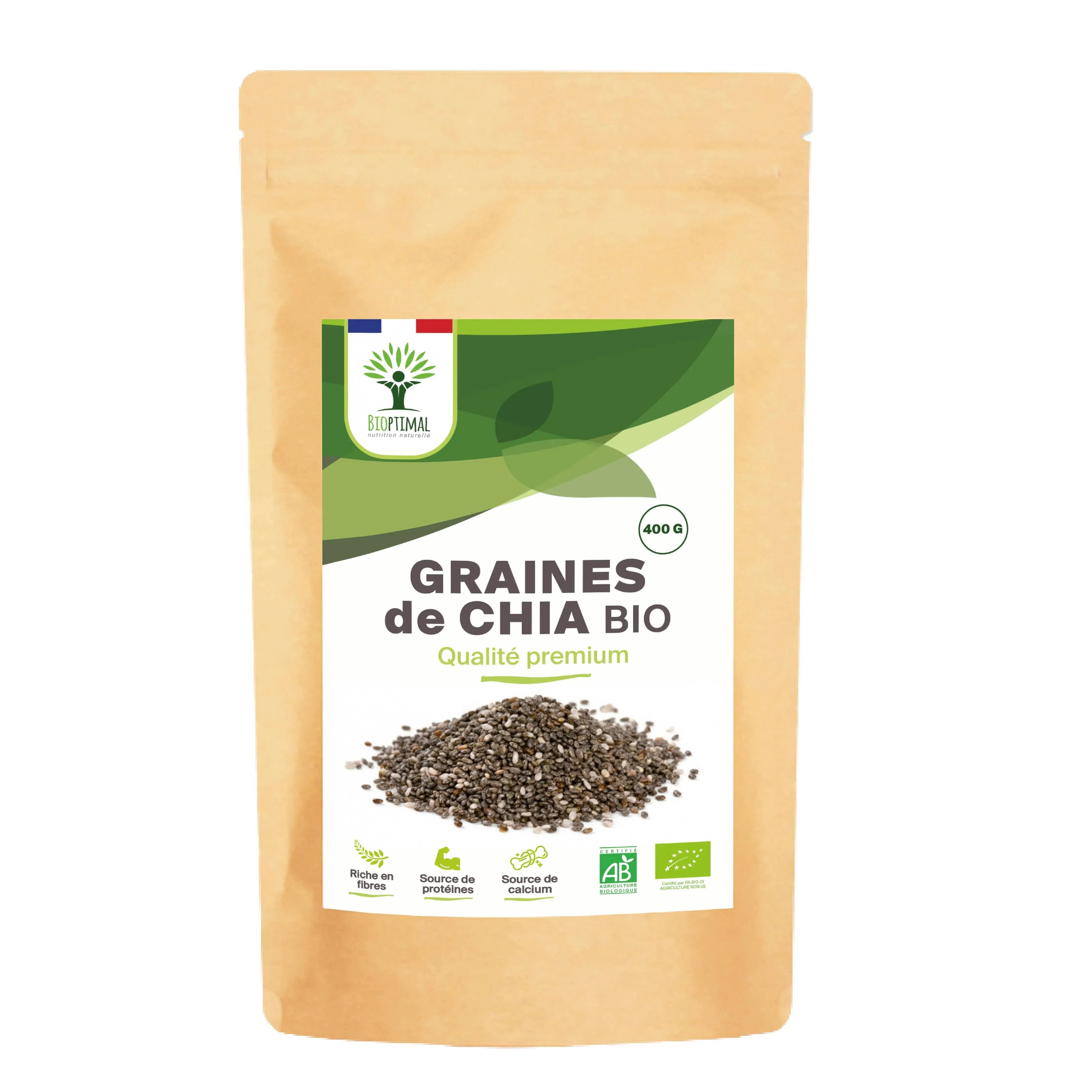 Organic chia seeds - Packaged in France - Vegan Supplement Bioptimal Tisan - infusion.organic