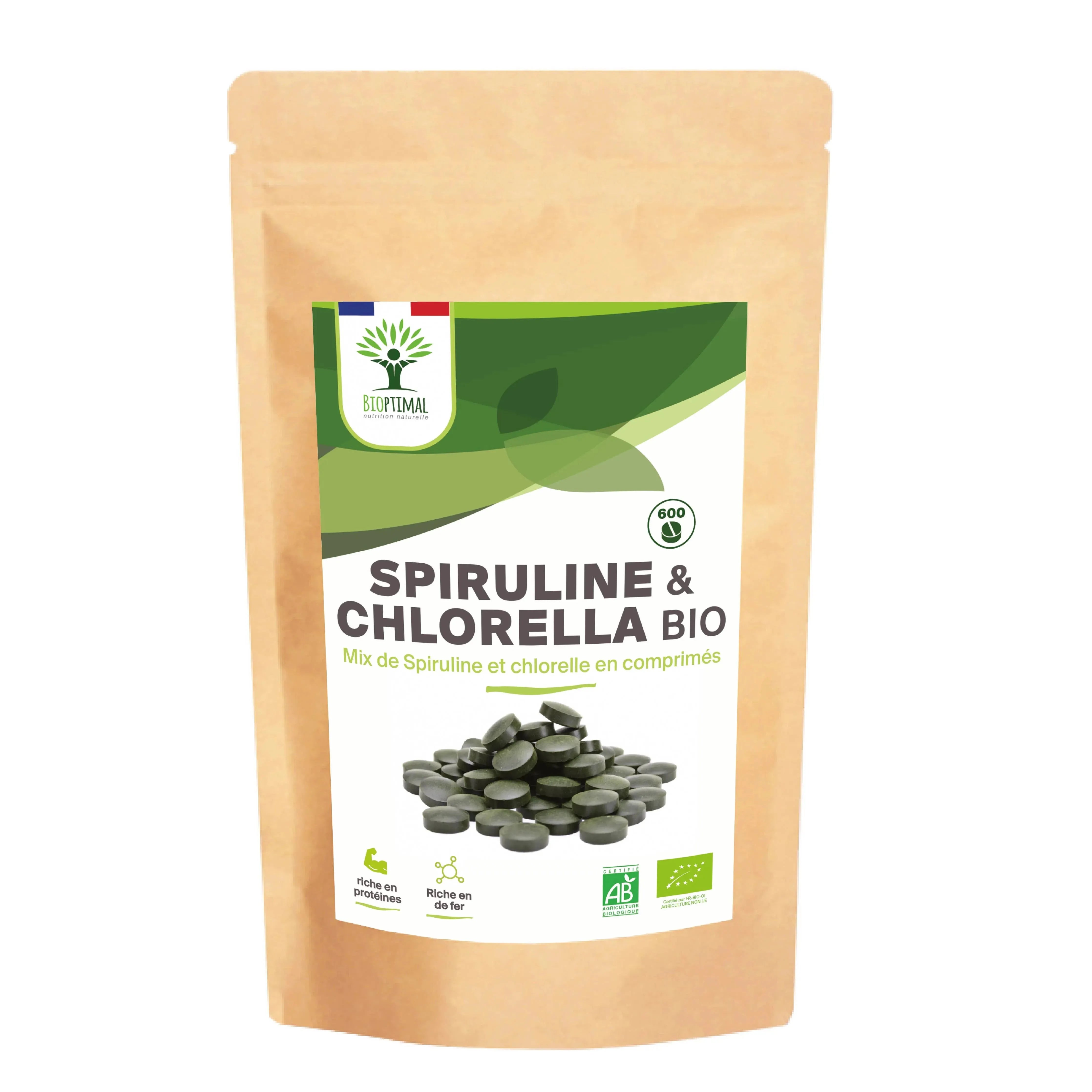 Organic spirulina & chlorella - in tablets Supplement Bioptimal Tisan - infusion.organic