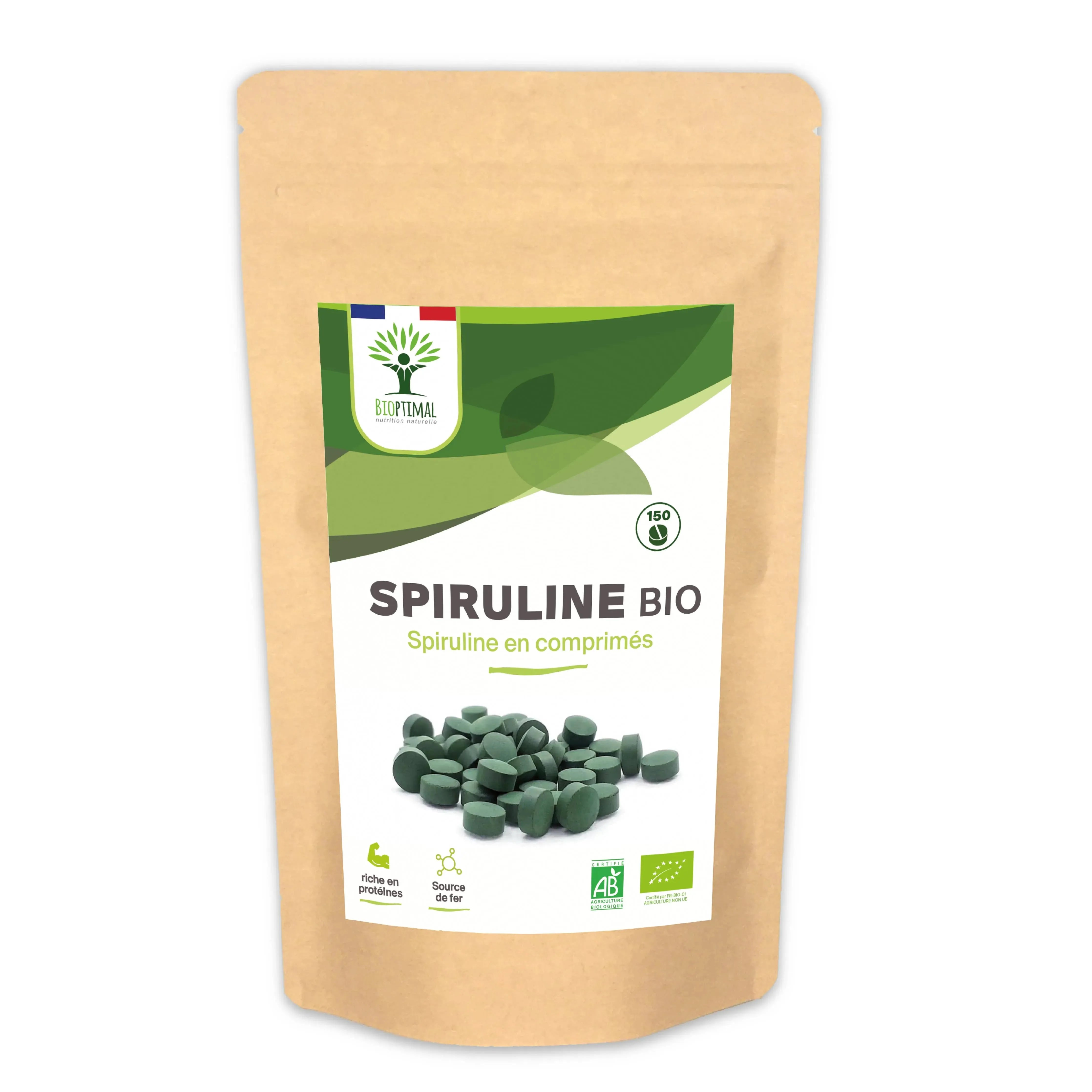 Organic Spirulina in Tablets - Packaged in France - Vegan Supplement Bioptimal Tisan - infusion.organic